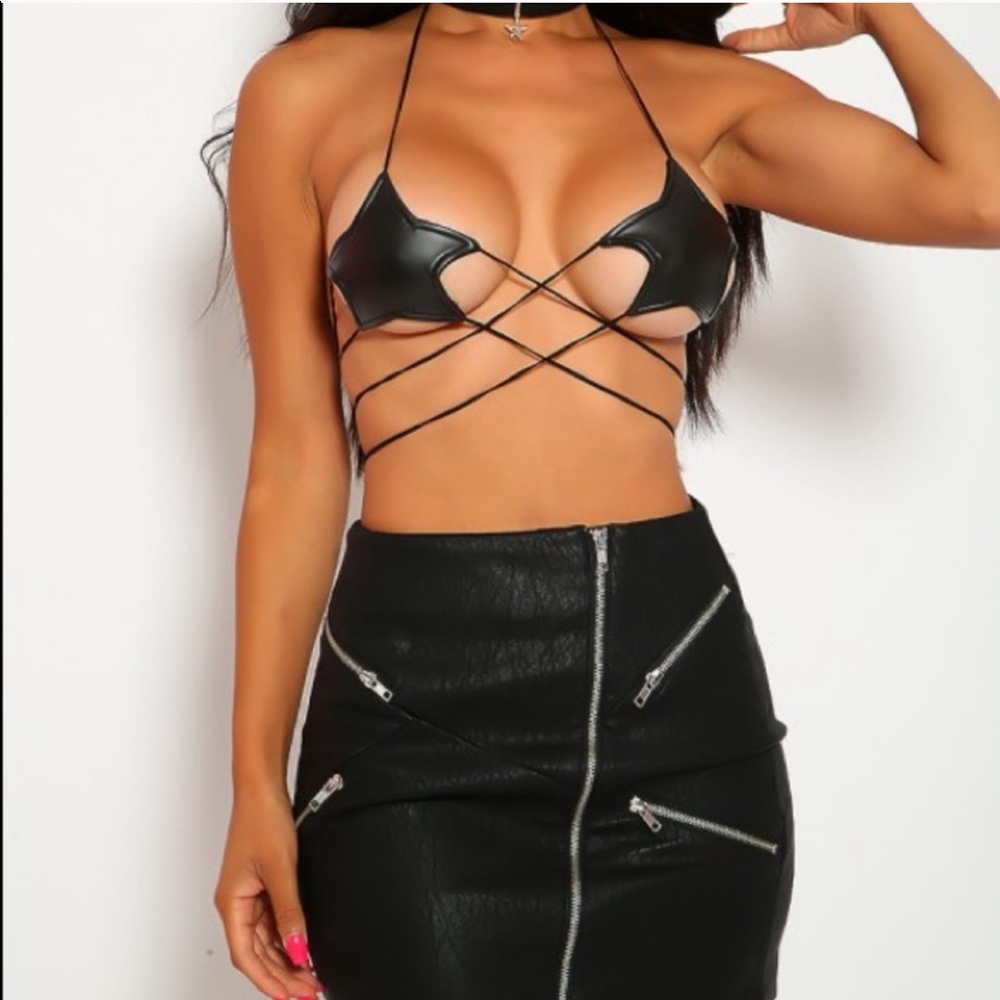 Fake Leather Star String Top
